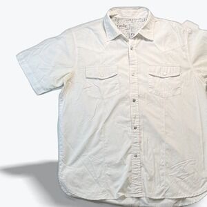 Rusty Mens Short Sleeve Western Button Down Shirt White Horseshoe Buttons Large